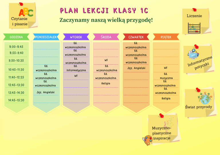 colorful illustrated kids school class schedule